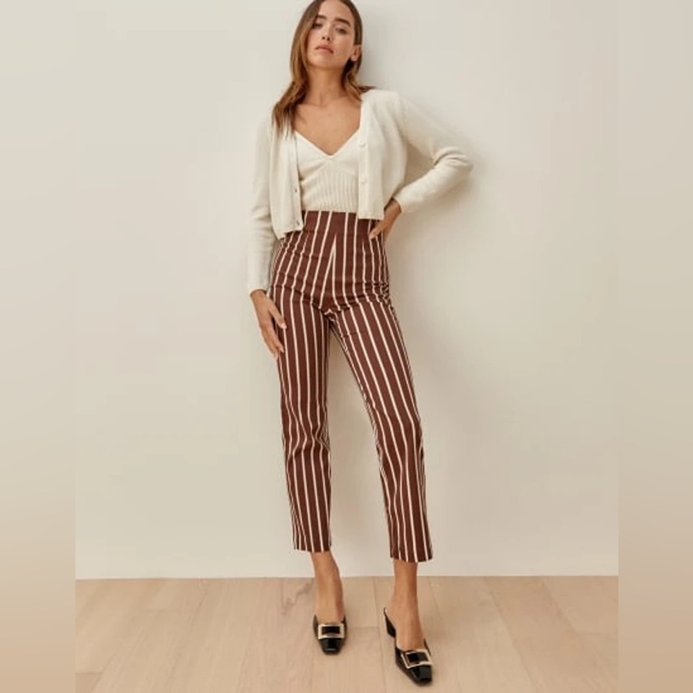 Reformation Brown and White Striped Pants